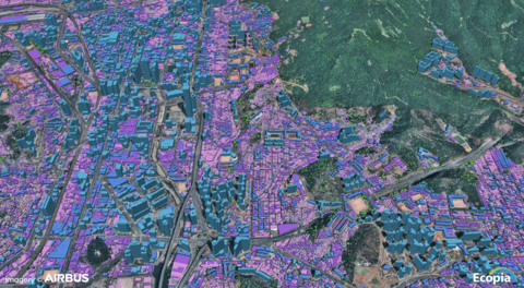 Sample of the 3D Vector Map of Buildings and Vegetation Generated by Ecopia AI Leveraging Airbus Imagery (Photo: Business Wire)